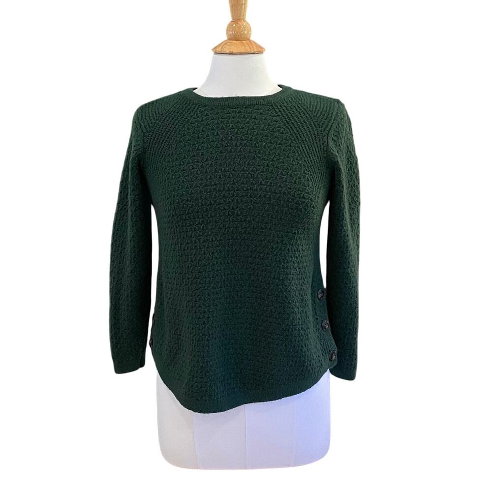 J. Jill Dark Green Cotton Blend Chunky Textured Knit Sweater, Side Buttons, XSP